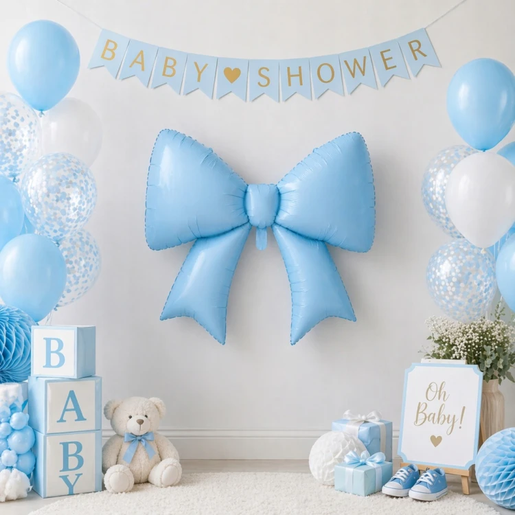 NIEBIESKA DUŻA Kokarda FOLIOWA kokardka 98CM DLA Chłopaka Baby Shower XL