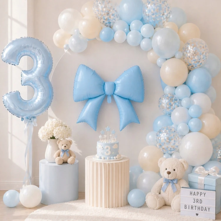 NIEBIESKA DUŻA Kokarda FOLIOWA kokardka 98CM DLA Chłopaka Baby Shower XL