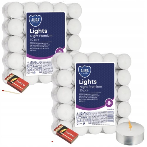 TEALIGHTY BEZZAPACHOWE PODGRZEWACZE ŚWIECZKI ŚWIECE TEALIGHT 8H 100 SZTUK