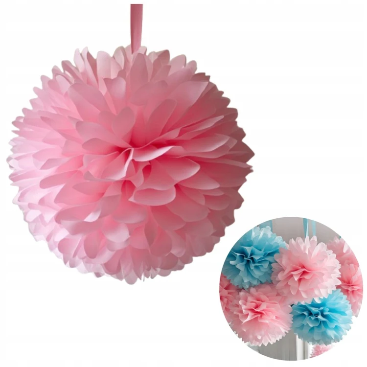 POMPONY PAPIEROWE DEKORACJE POMPON KULA NA BABY SHOWER URODZINY BIBUŁOWE X1