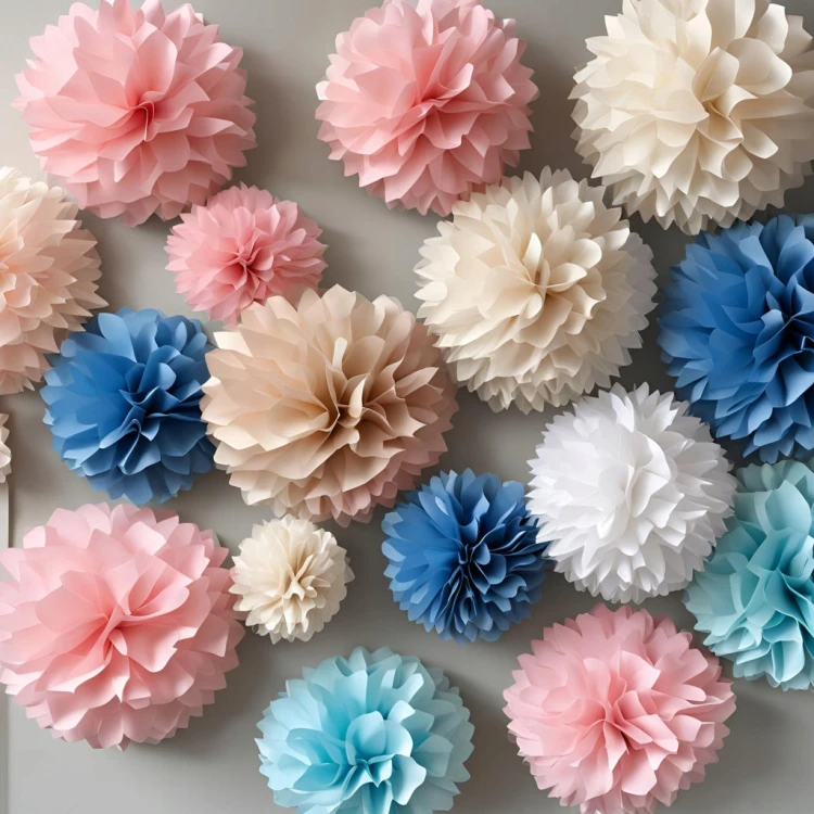 POMPONY PAPIEROWE DEKORACJE POMPON KULA NA BABY SHOWER URODZINY BIBUŁOWE X1