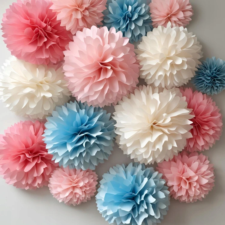 POMPONY PAPIEROWE DEKORACJE POMPON KULA NA BABY SHOWER URODZINY BIBUŁOWE X1