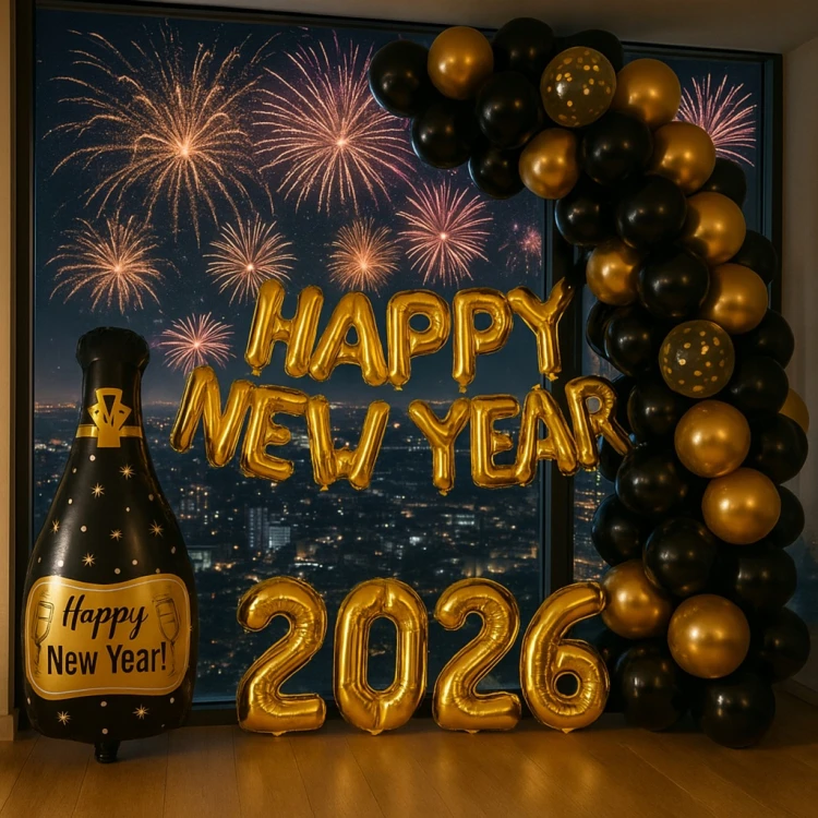 GIRLANDA BALONOWA NA SYLWESTER ZESTAW BALONÓW BALONY ZŁOTE CZARNE 115 EL.