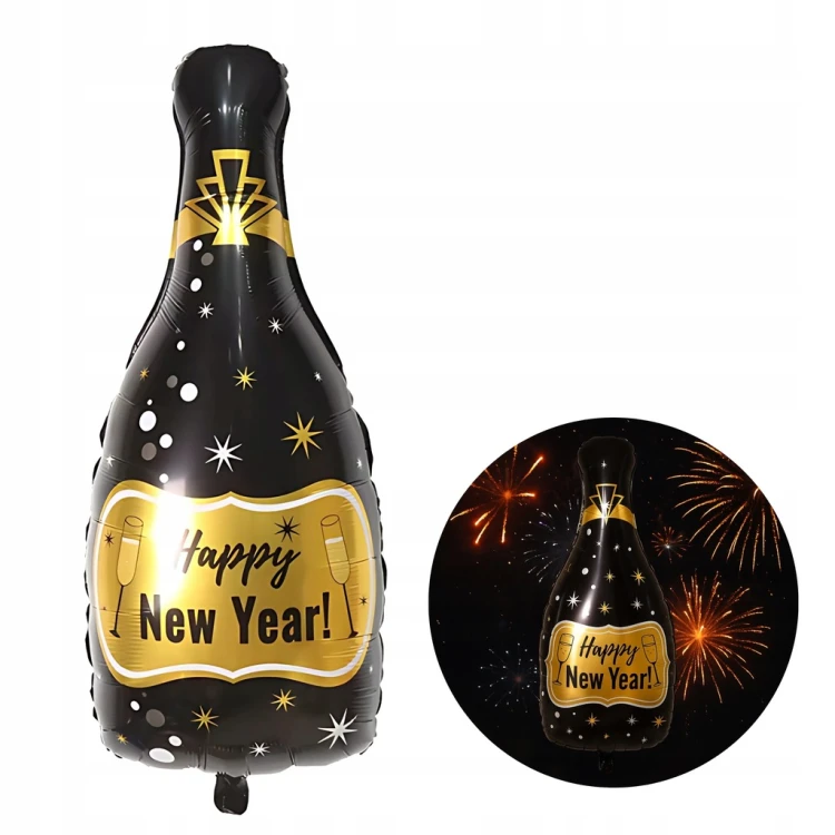 BALON FOLIOWY SZAMPAN HAPPY NEW YEAR 2026 SYLWESTER 90 CM DUŻY XXL NOWY ROK