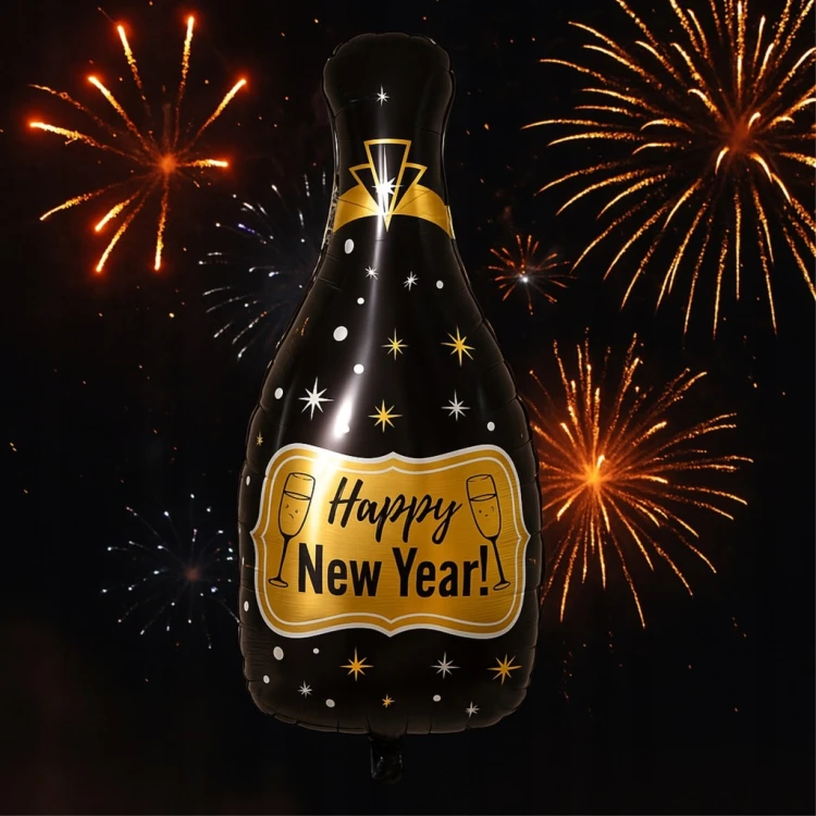 BALON FOLIOWY SZAMPAN HAPPY NEW YEAR 2026 SYLWESTER 90 CM DUŻY XXL NOWY ROK
