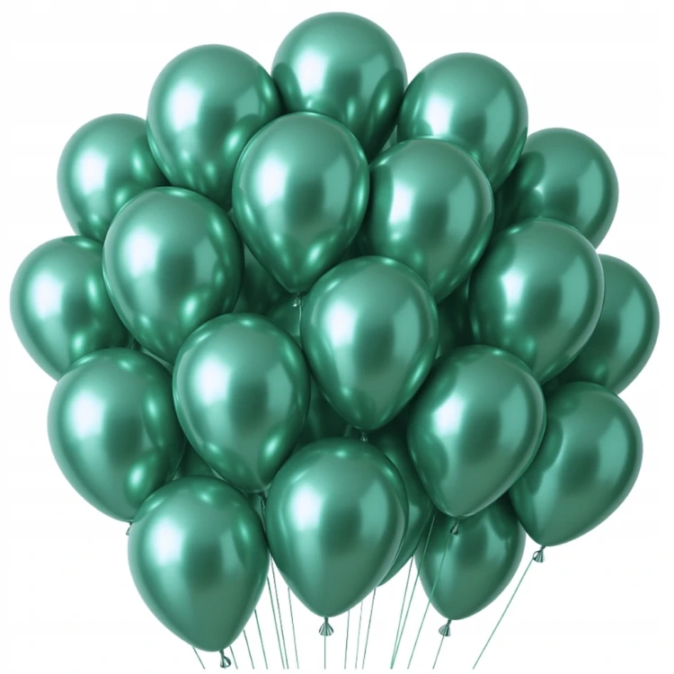BALONY ZIELONO SREBRNE CHROMOWANE ZESTAW BALONÓW DEKORACJA URODZINY 100 SZT