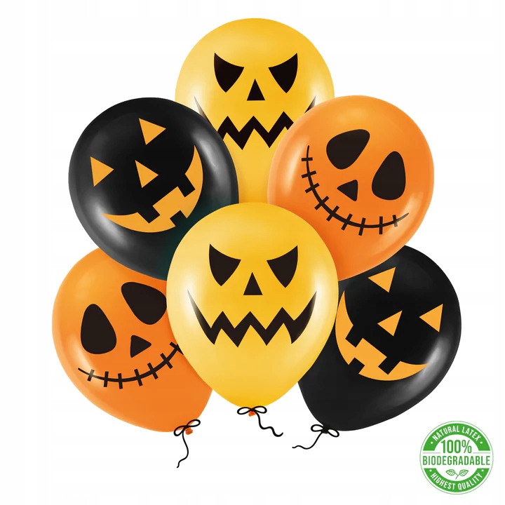 BALONY HALLOWEEN ZESTAW DEKORACYJNY NA IMPREZE DEKORACJE DUŻE 6 SZT DYNIA