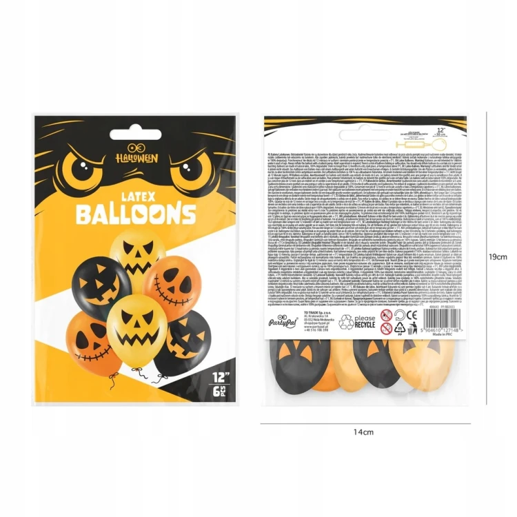 BALONY HALLOWEEN ZESTAW DEKORACYJNY NA IMPREZE DEKORACJE DUŻE 6 SZT DYNIA