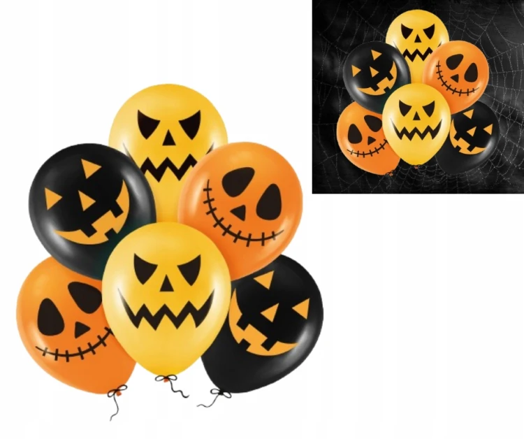 BALONY HALLOWEEN ZESTAW DEKORACYJNY NA IMPREZE DEKORACJE DUŻE 6 SZT DYNIA
