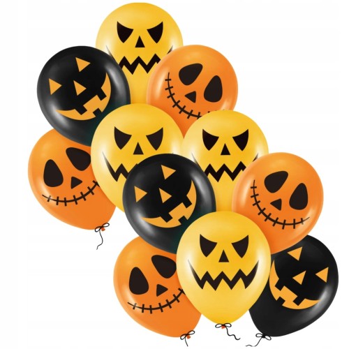 BALONY HALLOWEEN ZESTAW DEKORACYJNY NA IMPREZE DEKORACJE DUŻE 12 SZT DYNIA