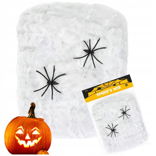 PAJĘCZYNA SIEĆ BIAŁA OZDOBA DEKORACJA NA HALLOWEEN 2 SZT PAJĄKI 60 GRAMÓW