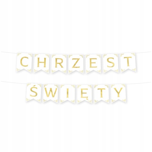 BANER Papierowy CHRZEST ŚWIĘTY Biało złoty 160 CM DEKORACJA biały girlanda