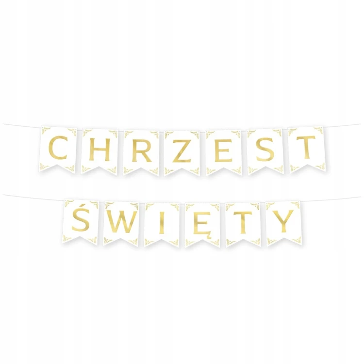 BANER Papierowy CHRZEST ŚWIĘTY Biało złoty 160 CM DEKORACJA biały girlanda