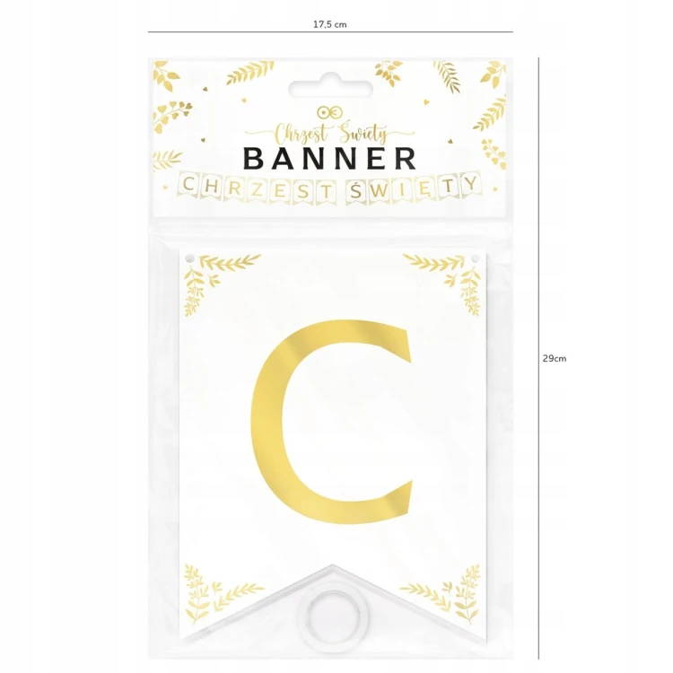 BANER Papierowy CHRZEST ŚWIĘTY Biało złoty 160 CM DEKORACJA biały girlanda