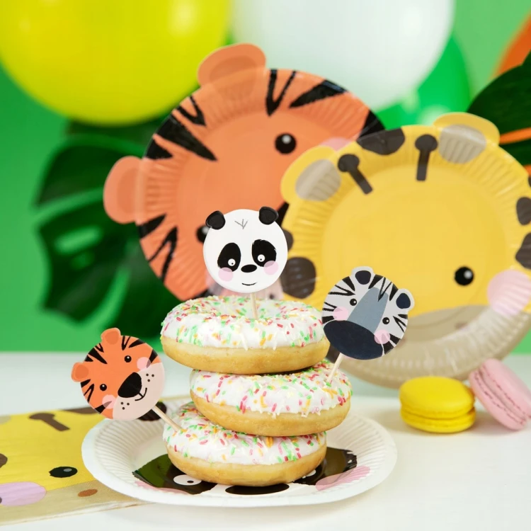 KUBKI Papierowe ZWIERZAKI Safari KOLOROWE NA URODZINY Party 18CM 4SZT.