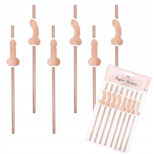 SŁOMKI PAPIEROWE PENISKI WIECZÓR PANIEŃSKI DEKORACJA 8 SZT. ROSE GOLD EKO