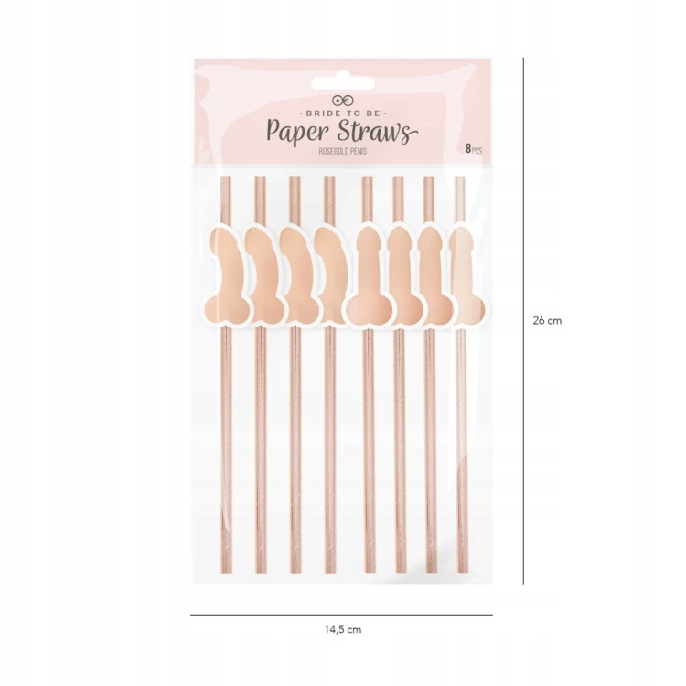 SŁOMKI PAPIEROWE PENISKI WIECZÓR PANIEŃSKI DEKORACJA 8 SZT. ROSE GOLD EKO
