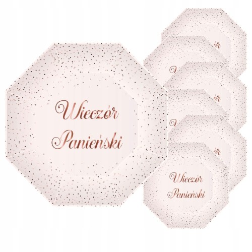 Talerzyki PAPIEROWE Różowe WIECZÓR PANIEŃSKI ROSE GOLD Kropki 23cm 6SZT.