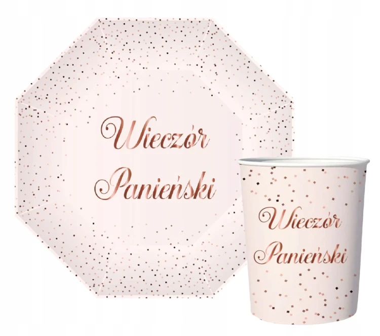 Talerzyki PAPIEROWE Różowe WIECZÓR PANIEŃSKI ROSE GOLD Kropki 23cm 6SZT.
