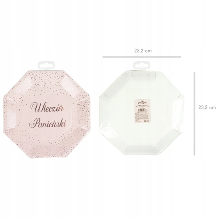 Talerzyki PAPIEROWE Różowe WIECZÓR PANIEŃSKI ROSE GOLD Kropki 23cm 6SZT.