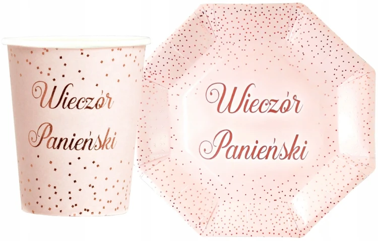 Talerzyki PAPIEROWE Różowe WIECZÓR PANIEŃSKI ROSE GOLD Kropki 23cm 6SZT.