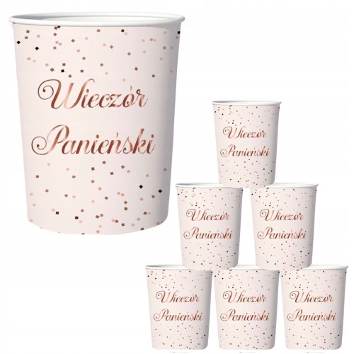 KUBKI PAPIEROWE Jednorazowe WIECZÓR PANIEŃSKI różowe ROSE GOLD 220ML 6SZT