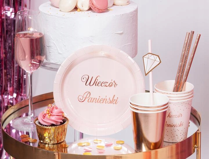 KUBKI PAPIEROWE Jednorazowe WIECZÓR PANIEŃSKI różowe ROSE GOLD 220ML 6SZT