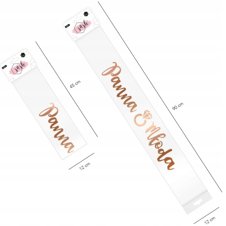 SZARFA BIAŁA PANNA MŁODA WIECZÓR PANIEŃSKI ROSE GOLD NAPIS OZDOBA 160x10 CM