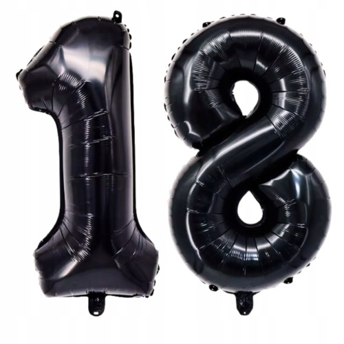 BALONY NA 18 URODZINY CZARNE FOLIOWE CYFRY DUŻE 92 CM OSIEMNASTKA IMPREZA