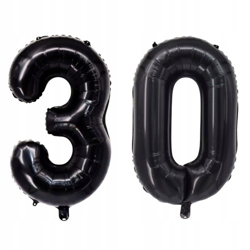 BALONY NA 30 URODZINY CZARNE FOLIOWE CYFRY DUŻE 81CM TRZYDZIESTKA IMPREZA