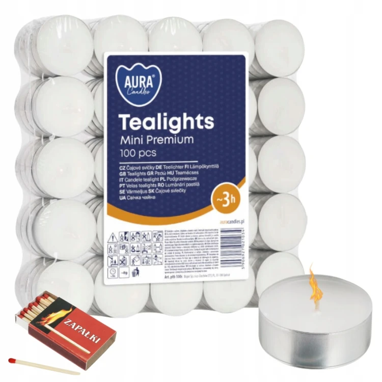TEALIGHTY BEZZAPACHOWE PODGRZEWACZE ŚWIECZKI ŚWIECE TEALIGHT 3H 100 SZTUK
