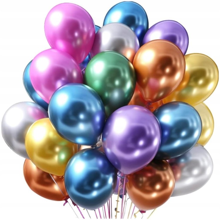 Zestaw 20 kolorowych balonów lateksowych o chromowanym wykończeniu