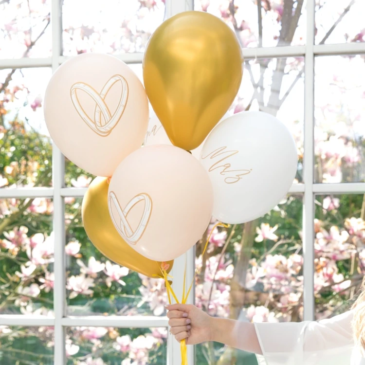 BALONY ZŁOTE BEŻOWE ZESTAW BALONÓW NA WESELE MĄŻ ŻONA DEKORACJA ŚLUB BIO