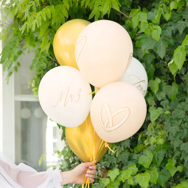 BALONY ZŁOTE BEŻOWE ZESTAW BALONÓW NA WESELE MĄŻ ŻONA DEKORACJA ŚLUB BIO