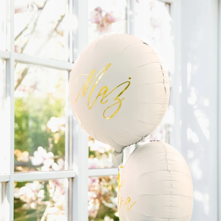 BALON FOLIOWY MĄŻ NA WESELE ŚLUB KREMOWY ZŁOTY BALONY 45CM DEKORACJA 18CALI