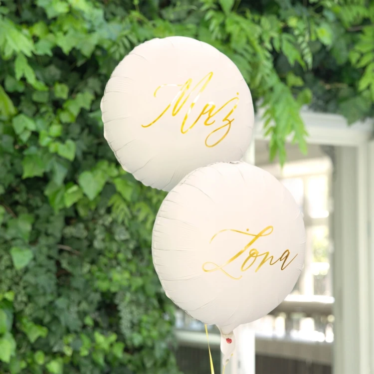BALON FOLIOWY ŻONA NA WESELE ŚLUB KREMOWY ZŁOTY BALONY 45CM DEKORACJA NAPIS