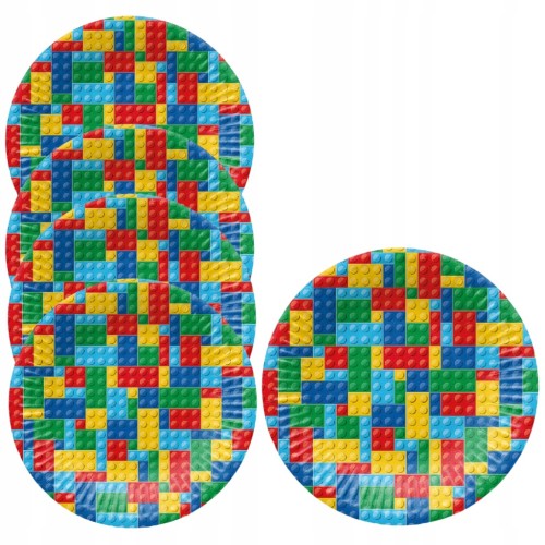 Talerzyki Papierowe Dla Dzieci Klocki Wielokolorowe 18 CM 8 sztuk