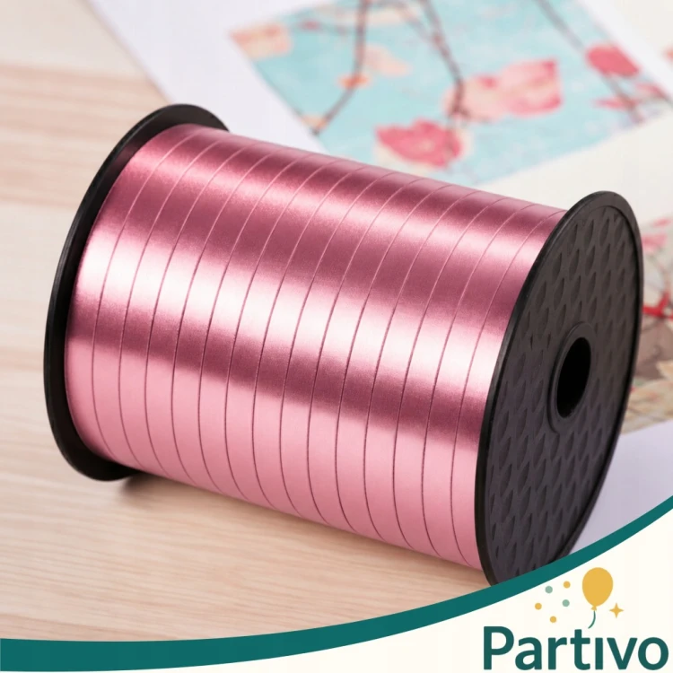 Wstążka RÓŻOWA Metaliczna Do Balonów i Prezentów POŁYSK 225 M Tasiemka