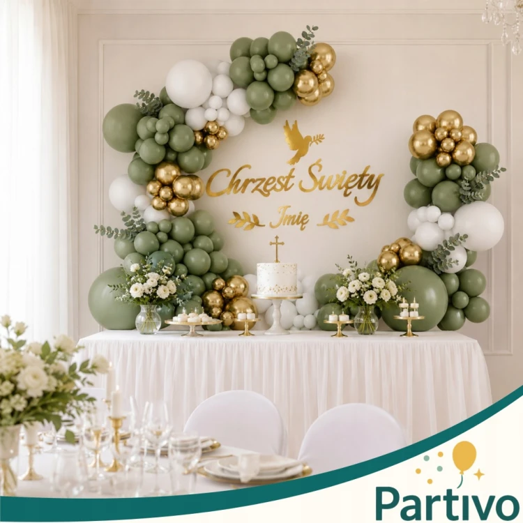 Girlanda Balonowa Zestaw Balony na Chrzest Baner Złoty Zestaw Z Imieniem