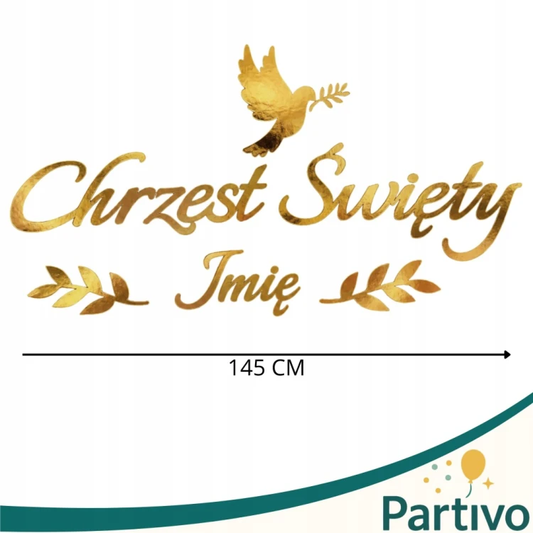 Baner Złoty Girlanda Chrzest Święty Złote Liść Chrzciny + Imię Dekoracja