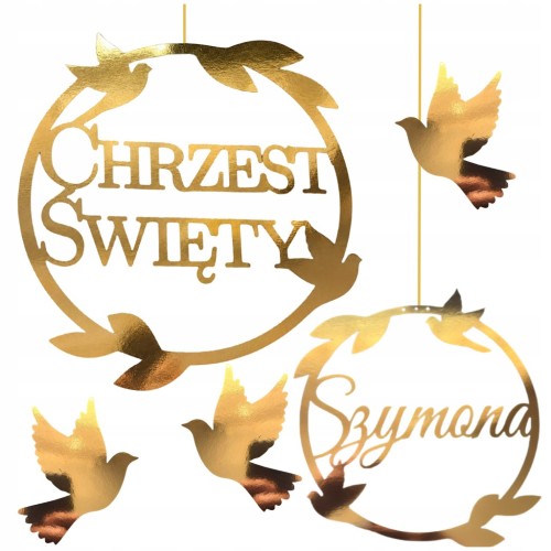 Baner Chrzest Święty Napis ZŁOTY IMIĘ Girlanda ZŁOTA dekoracja na Chrzciny