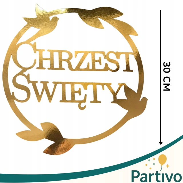 Baner Chrzest Święty Napis ZŁOTY IMIĘ Girlanda ZŁOTA dekoracja na Chrzciny