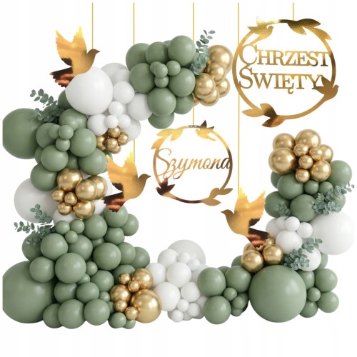 Girlanda Balonowa Zestaw Balony na Chrzest Baner Złoty Zestaw Z Imieniem