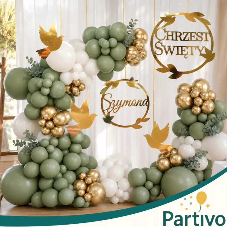 Girlanda Balonowa Zestaw Balony na Chrzest Baner Złoty Zestaw Z Imieniem