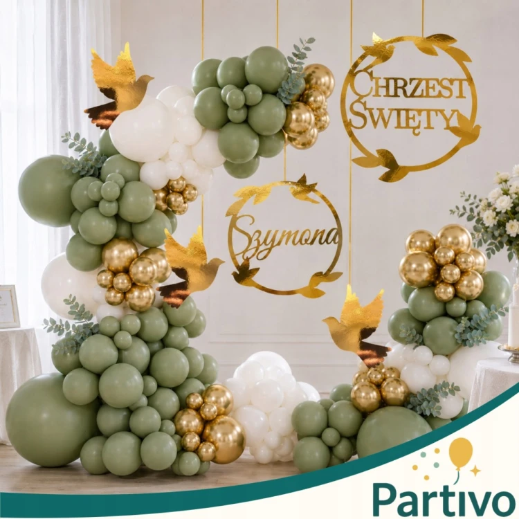 Girlanda Balonowa Zestaw Balony na Chrzest Baner Złoty Zestaw Z Imieniem