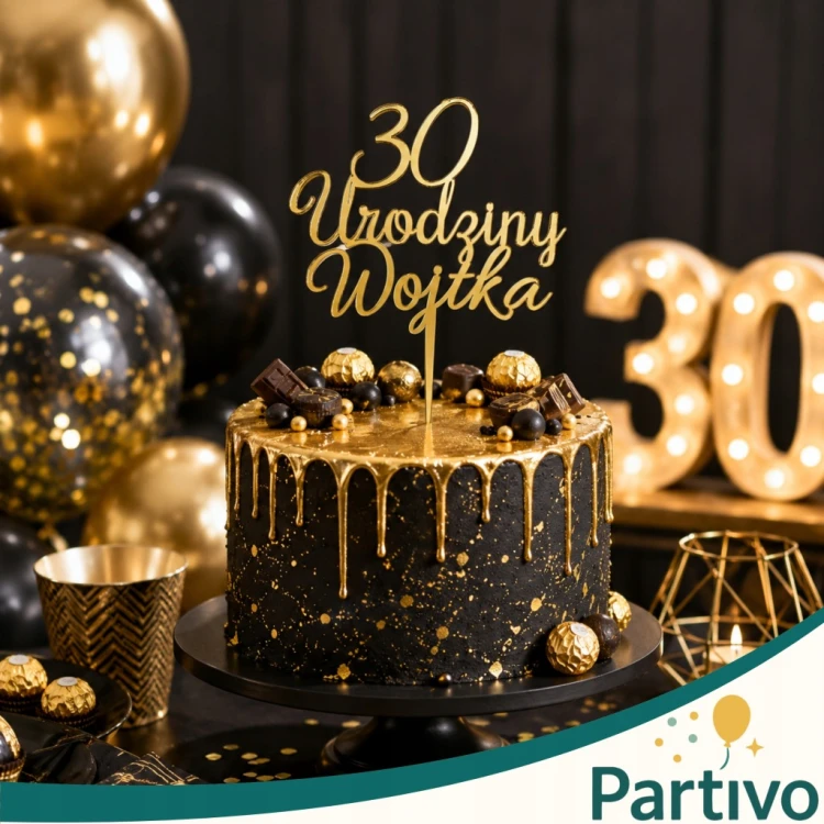 TOPPER dekoracje na tort Urodziny + Imię ZŁOTY Akryl Personalizowany