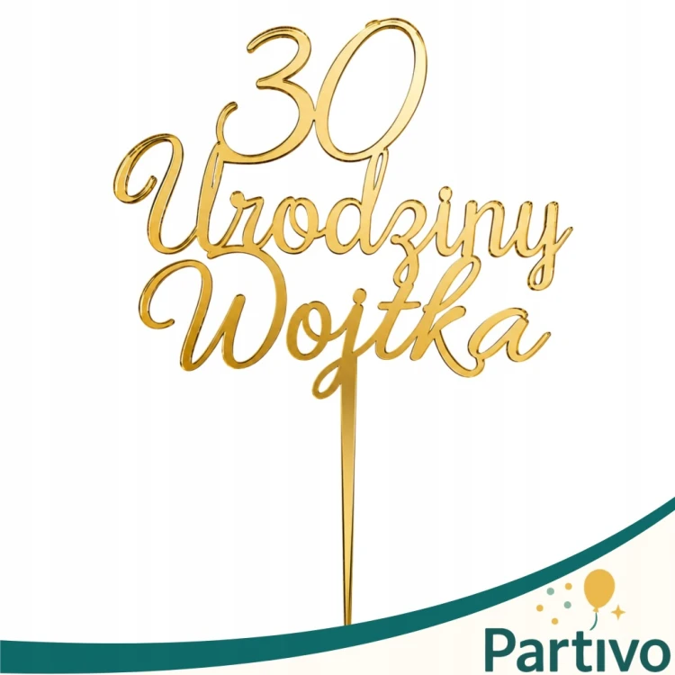 TOPPER dekoracje na tort Urodziny + Imię ZŁOTY Akryl Personalizowany