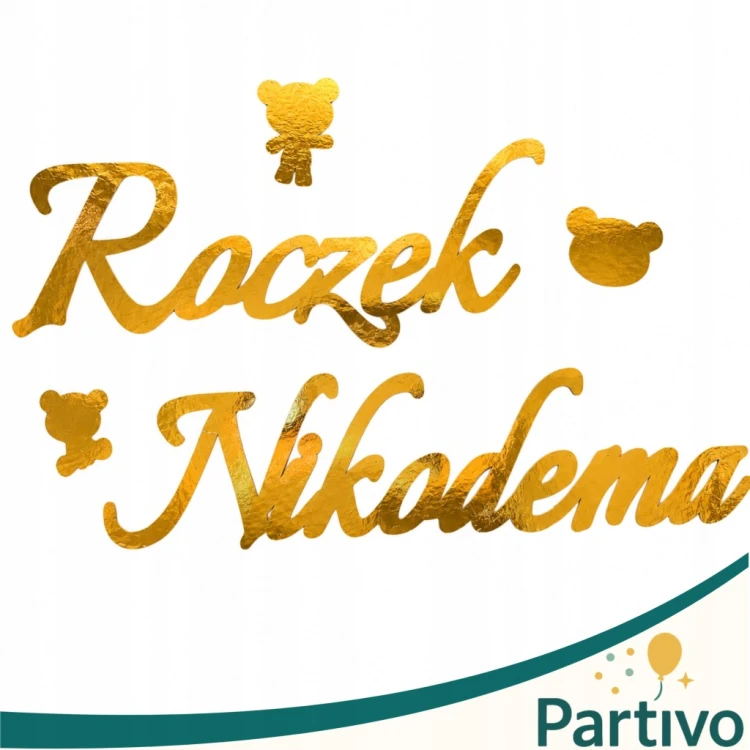 Baner Girlanda na Roczek Imię Napis Złoty Metaliczny Personalizowany Ozdoba