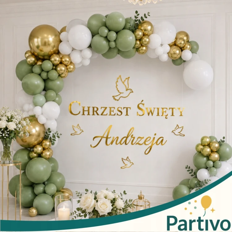 Baner Girlanda na Chrzest Elegancki Dekoracja Z Imieniem Napis Imię Ozdoba