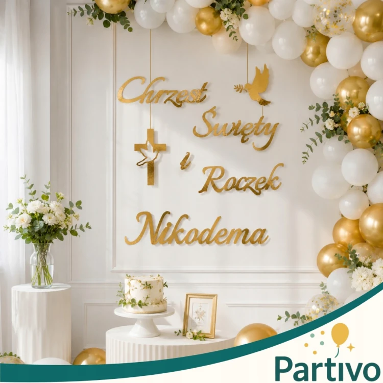 Baner Girlanda na Chrzest i Roczek Dekoracja Z Imieniem Napis + Imię